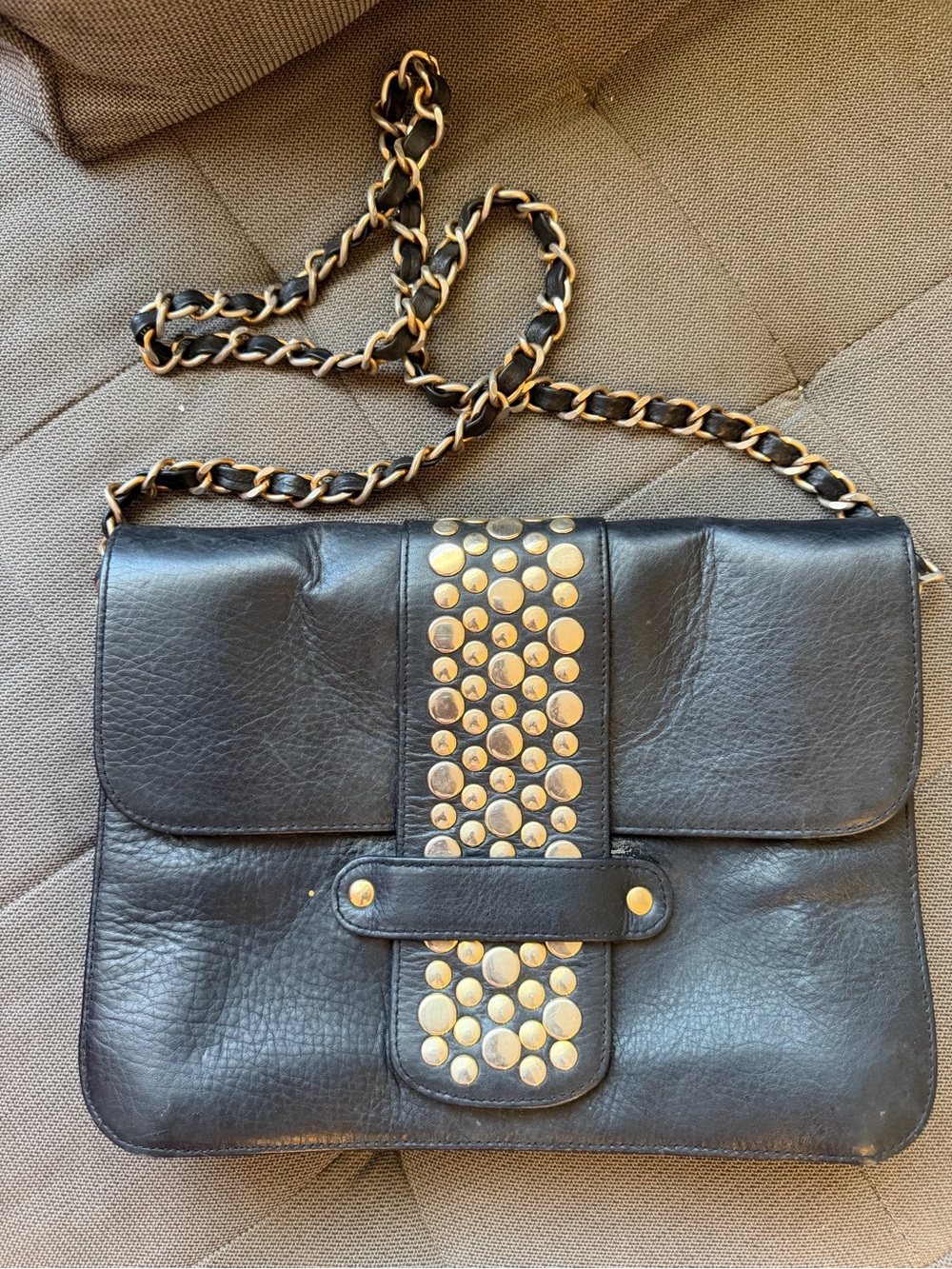 Authentic Hammitt Black Leather Studded Chain Shoulder Bag